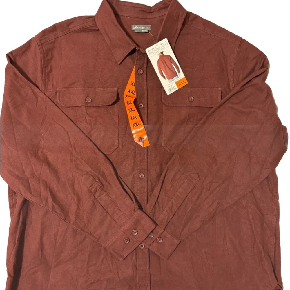 EDDIE BAUER Button Down Shirt Men’s XXL Red Double Brushed Chamois‎ Long Sleeve